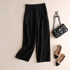 Liora Linen Trousers — Lightweight Wide - Leg Pants with Tailored Waist (Black XS) - | Zavonix
