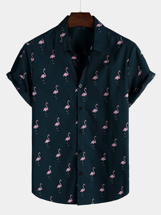 Liora — Men's Lightweight Cotton Summer Shirt with Flamingo Print - short - Zavonix