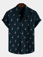Liora — Men's Lightweight Cotton Summer Shirt with Flamingo Print (White S) - short | Zavonix