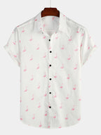 Liora — Men's Lightweight Cotton Summer Shirt with Flamingo Print (White S) - short | Zavonix
