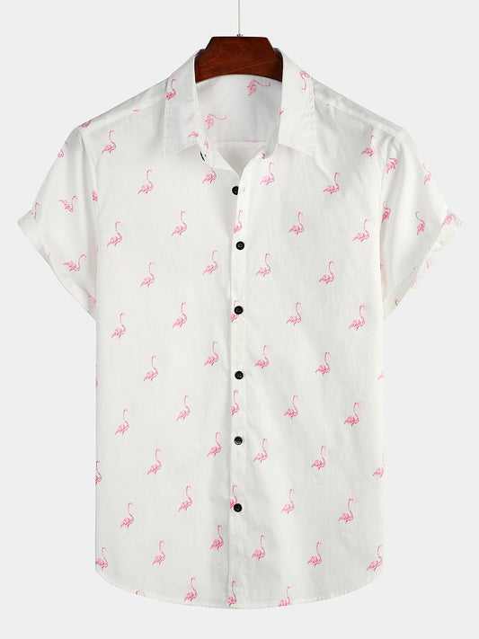 Liora — Men's Lightweight Cotton Summer Shirt with Flamingo Print - short - Zavonix