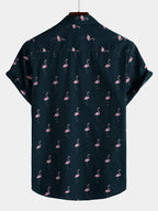 Liora — Men's Lightweight Cotton Summer Shirt with Flamingo Print (White S) - short | Zavonix