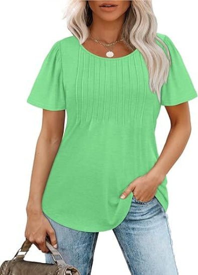 Liora Pleated Short Sleeve Scoop Neck Top Product Image 01