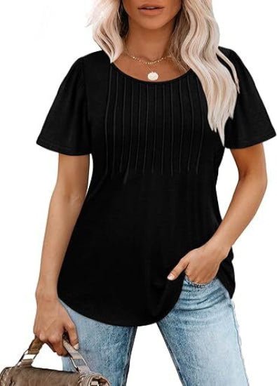 Liora Pleated Short Sleeve Scoop Neck Top Product Image 03