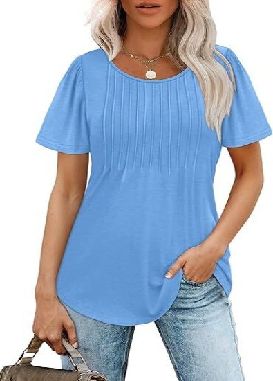 Liora Pleated Short Sleeve Scoop Neck Top Product Image 07