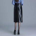 Liora — Premium Leather Skirt with Japanese Knot Accents and Side Slit (Black XS) - | Zavonix