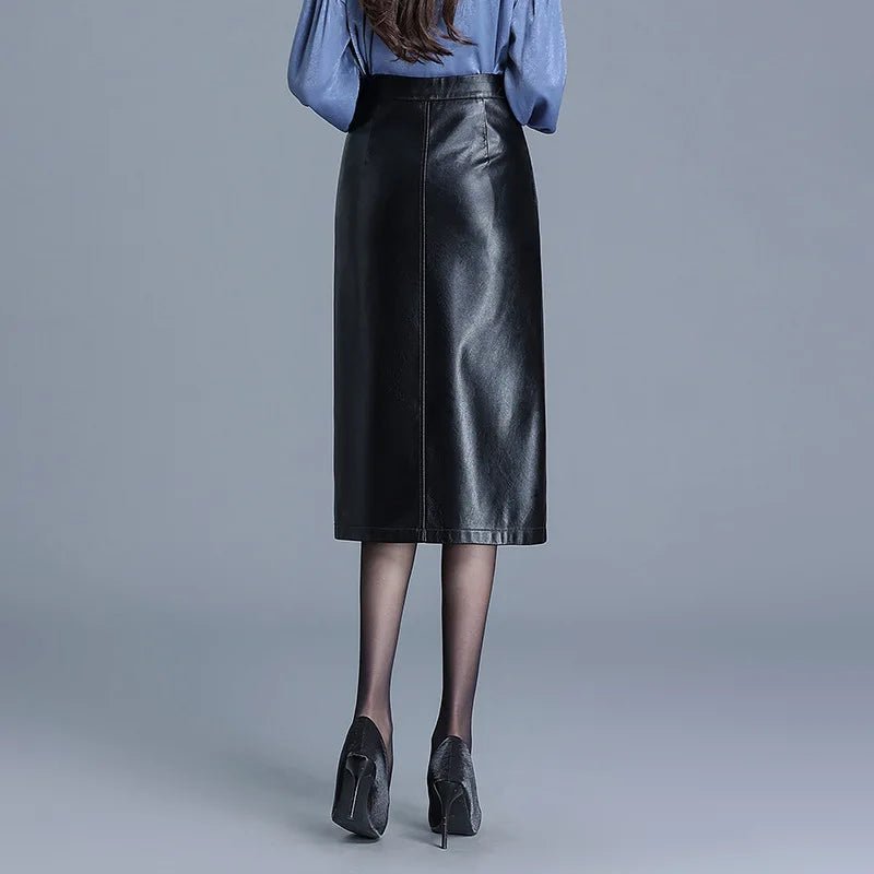 Liora — Premium Leather Skirt with Japanese Knot Accents and Side Slit (Black XS) - | Zavonix