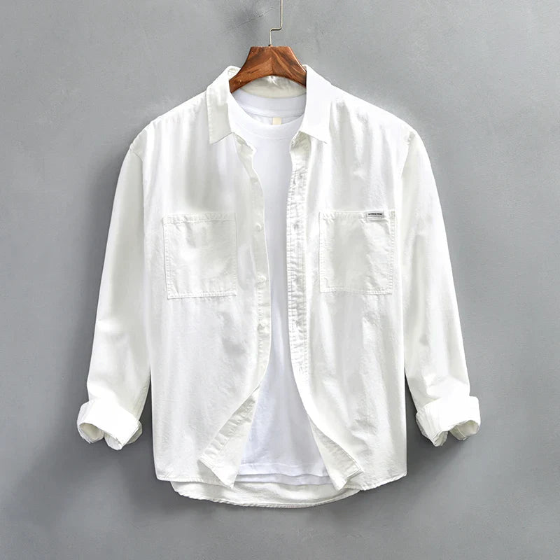 Liora — Relaxed Fit Linen Shirt with Dual Chest Pockets (White XS) - | Zavonix