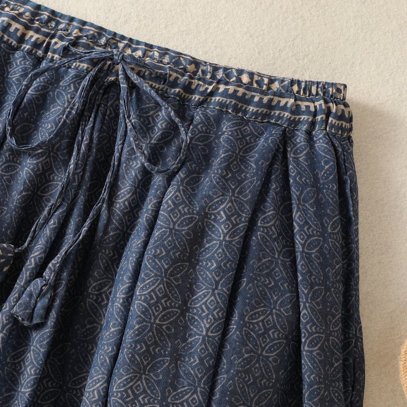 Liora — Soft Linen Skirt with Gathered Pleats and Drawstring Waist (XS ) - | Zavonix