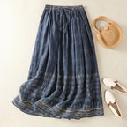 Liora — Soft Linen Skirt with Gathered Pleats and Drawstring Waist (XS ) - | Zavonix