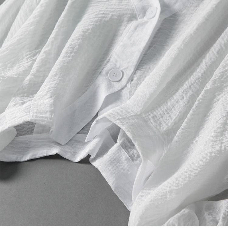 Liora — Women’s Breathable Linen Blouse with Batwing Sleeves (White XS) - | Zavonix
