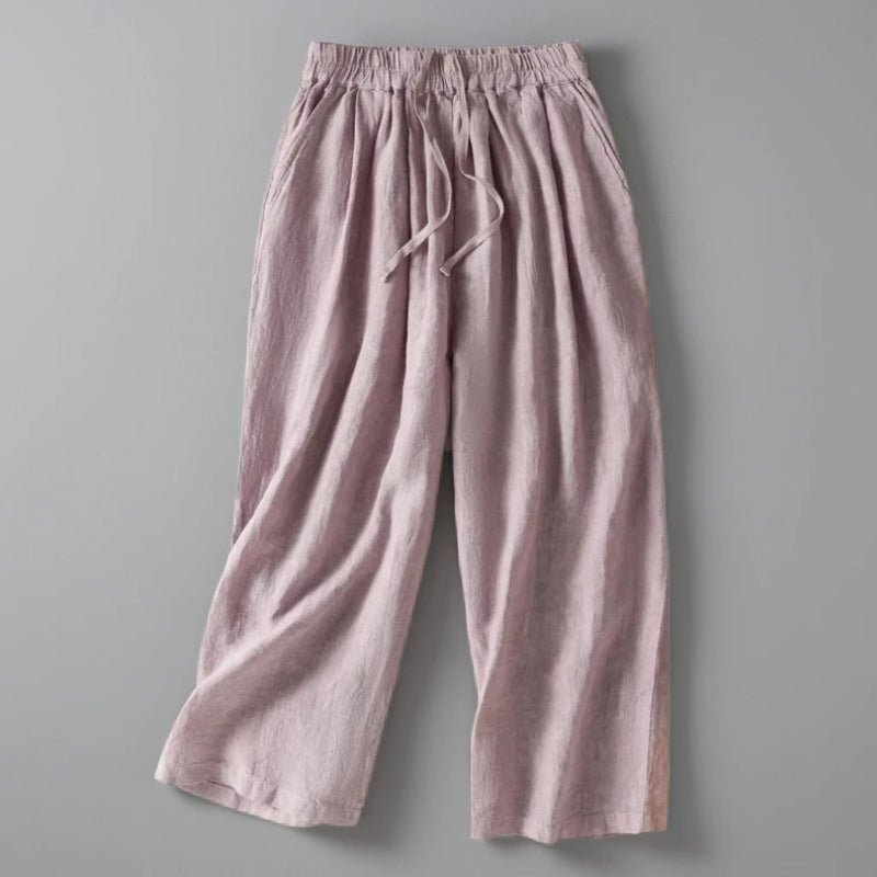 Liora — Women's Breathable Linen Trousers with Adjustable Waist (Gray XS) - | Zavonix