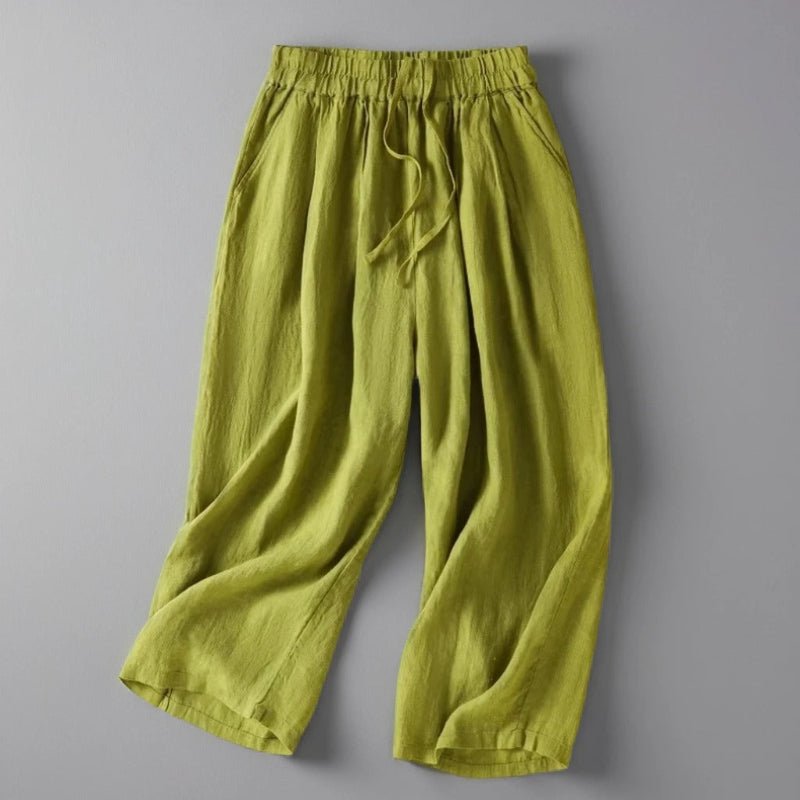 Liora — Women's Breathable Linen Trousers with Adjustable Waist (Green XS) - | Zavonix