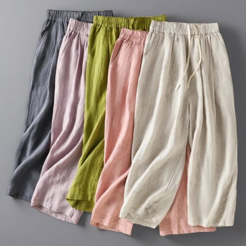 Liora — Women's Breathable Linen Trousers with Adjustable Waist (Gray XS) - | Zavonix
