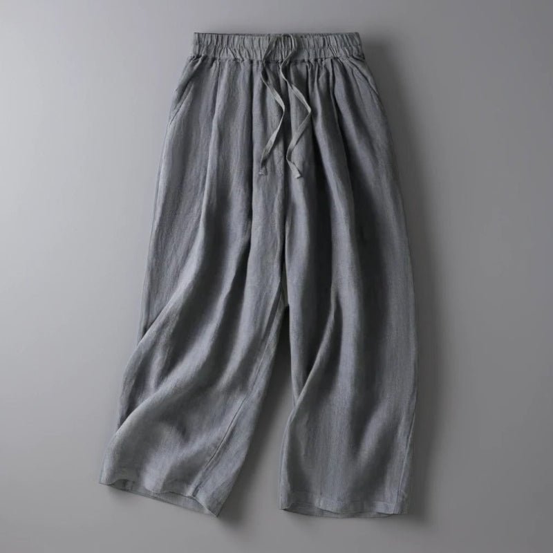 Liora — Women's Breathable Linen Trousers with Adjustable Waist (Gray XS) - | Zavonix