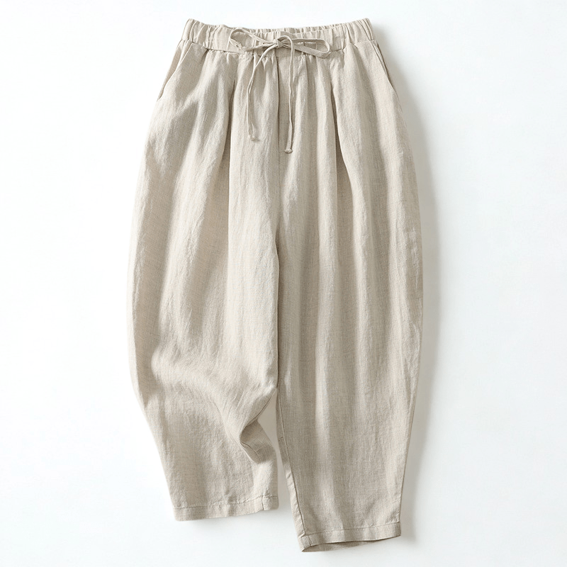 Liora — Women's Cropped Linen Top with Soft Rosy Hue (Beige XS) - | Zavonix
