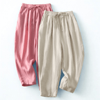 Liora — Women's Cropped Linen Top with Soft Rosy Hue (Beige XS) - | Zavonix