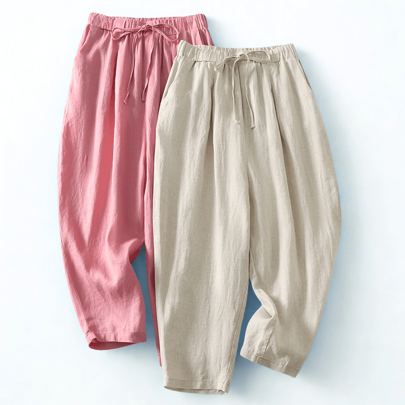 Liora — Women's Cropped Linen Top with Soft Rosy Hue (Beige XS) - | Zavonix