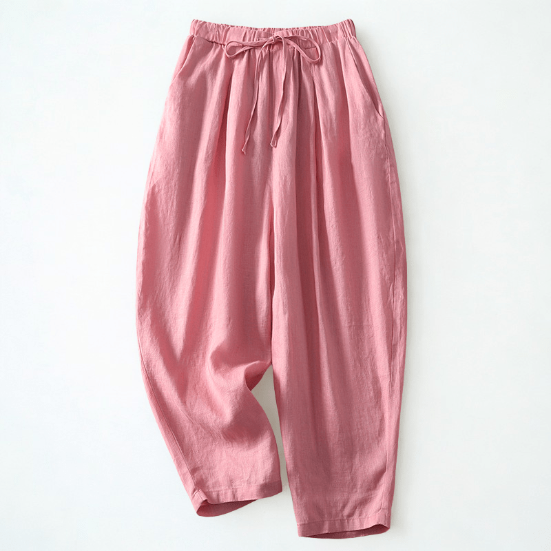 Liora — Women's Cropped Linen Top with Soft Rosy Hue (Beige XS) - | Zavonix
