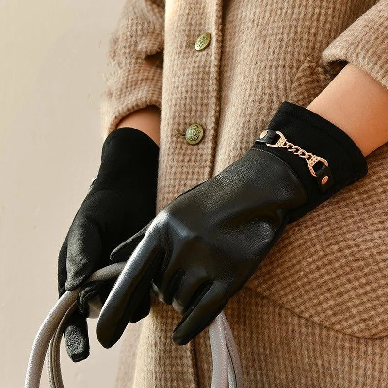 Liora — Cashmere - Lined Leather Gloves for Winter Warmth (Black ) - | Zavonix
