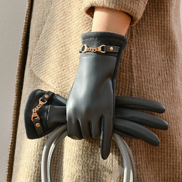 Liora — Cashmere - Lined Leather Gloves for Winter Warmth (Gray ) - | Zavonix