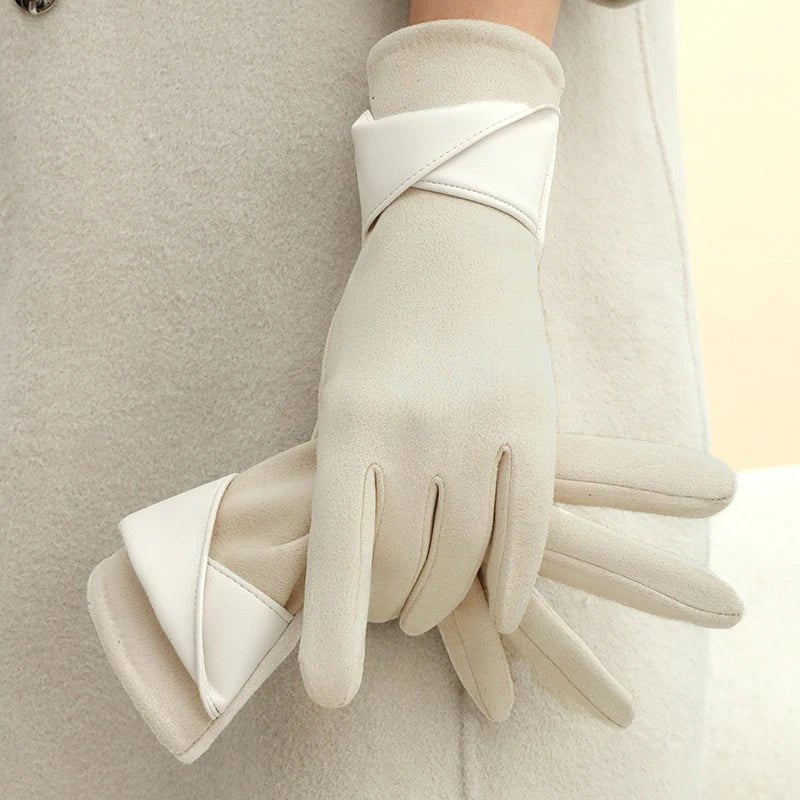 Liora — Women’s Suede and Leather Winter Gloves with Tailored Fit (Beige S) - | Zavonix