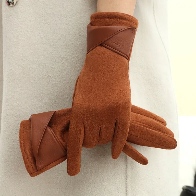 Liora — Women’s Suede and Leather Winter Gloves with Tailored Fit (Beige S) - | Zavonix