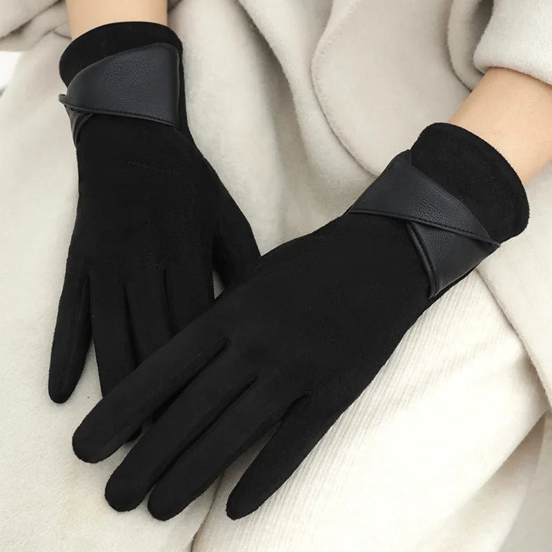Liora — Women’s Suede and Leather Winter Gloves with Tailored Fit (Black S) - | Zavonix