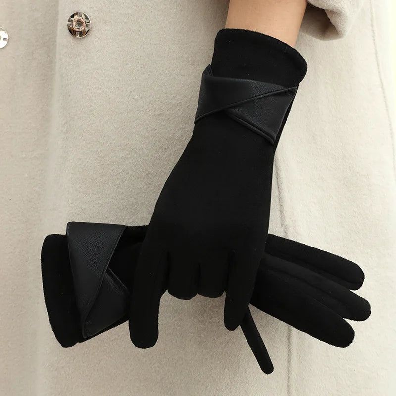Liora — Women’s Suede and Leather Winter Gloves with Tailored Fit (Black S) - | Zavonix