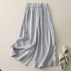 Liora — Women's Linen Wide - Leg Trousers with Pintucked Waist (Beige XS) - | Zavonix