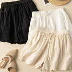 Liora Linen Shorts — Breathable Summer Shorts with Scalloped Lace Detail (Black XS) - | Zavonix