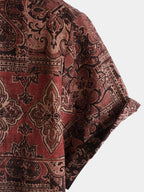 Lioran — Men's Lightweight Retro Paisley Short Sleeve Shirt (Brown S) - short | Zavonix