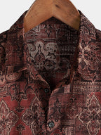 Lioran — Men's Lightweight Retro Paisley Short Sleeve Shirt (Brown S) - short | Zavonix