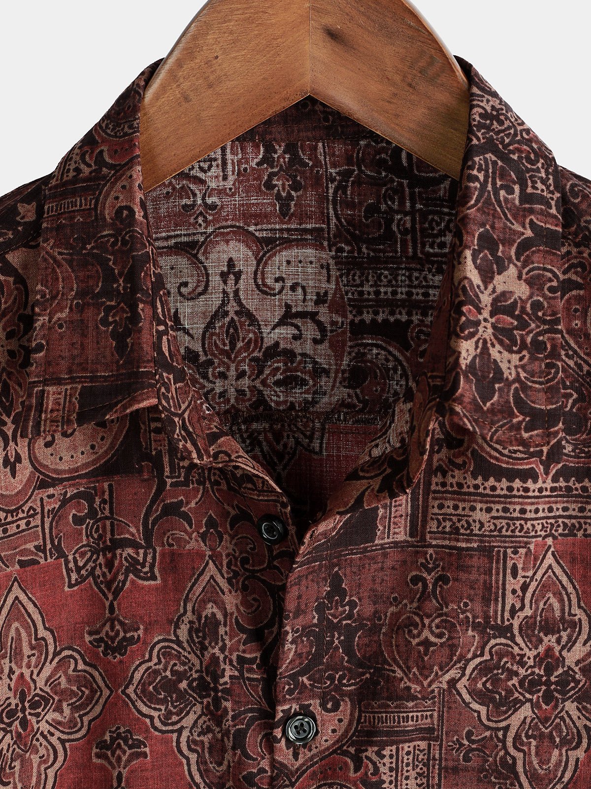 Lioran — Men's Lightweight Retro Paisley Short Sleeve Shirt (Brown S) - short | Zavonix