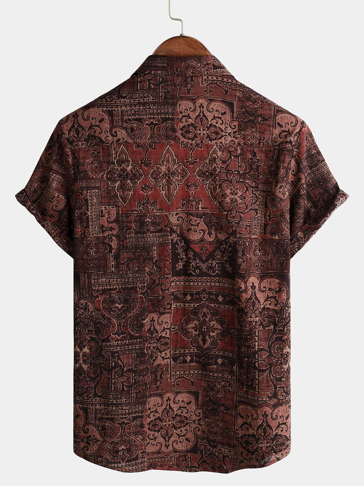 Lioran — Men's Lightweight Retro Paisley Short Sleeve Shirt (Brown S) - short | Zavonix