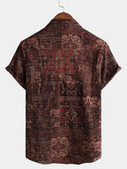 Lioran — Men's Lightweight Retro Paisley Short Sleeve Shirt (Brown S) - short | Zavonix