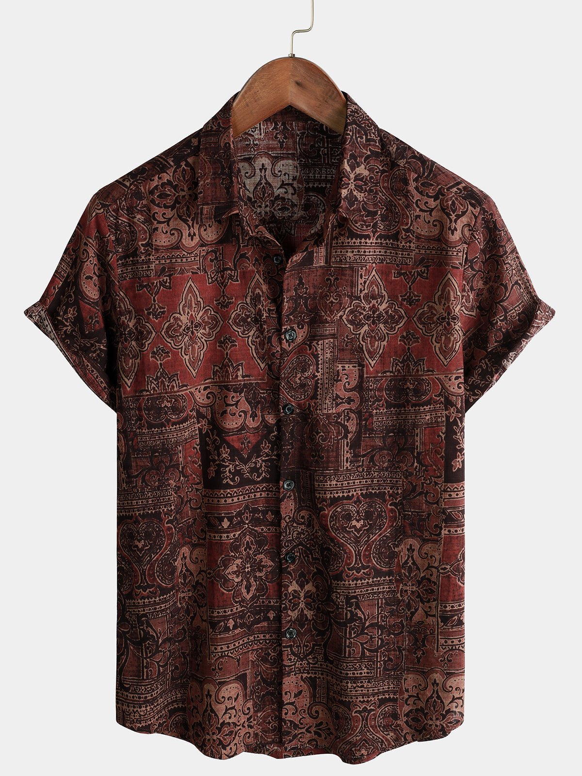 Lioran — Men's Lightweight Retro Paisley Short Sleeve Shirt (Green S) - short | Zavonix