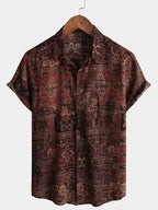 Lioran — Men's Lightweight Retro Paisley Short Sleeve Shirt (Brown S) - short | Zavonix