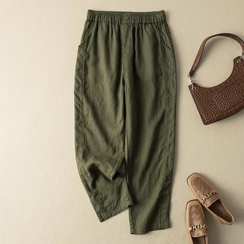 Lioren Linen Pants — Breathable Tailored Trousers with Soft Comfort (Green XS) - | Zavonix