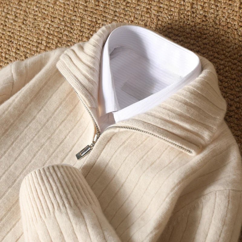 Lioren Sweater — Soft Cashmere Merino Wool Knit with Lightweight Warmth (Beige XS) - | Zavonix