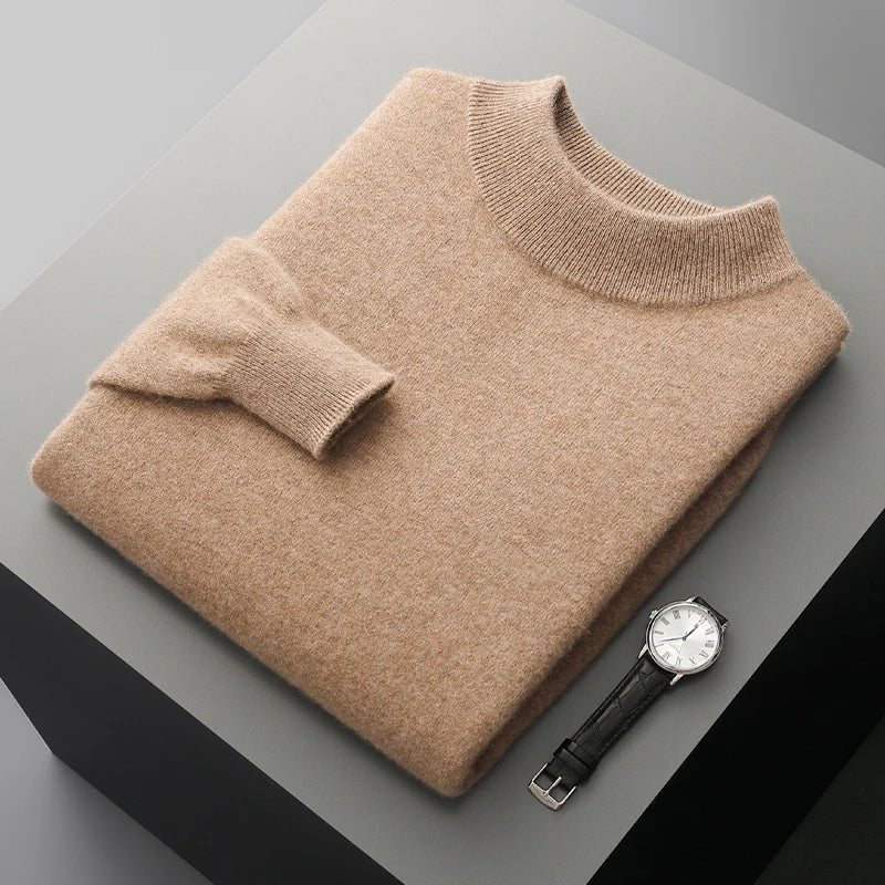 Lioren — Merino Wool Sweater with Elegant Mock Neck (Camel S) - | Zavonix