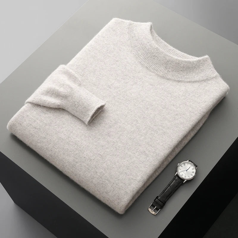Lioren — Merino Wool Sweater with Elegant Mock Neck (Light Grey S) - | Zavonix