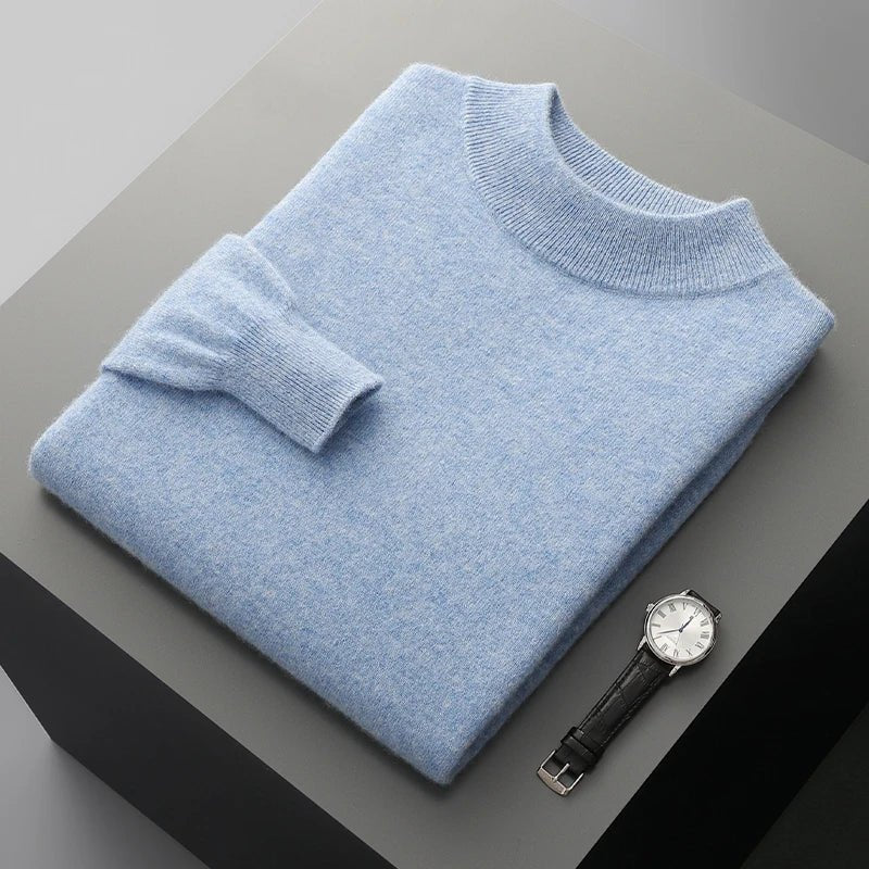 Lioren — Merino Wool Sweater with Elegant Mock Neck (Sky Blue S) - | Zavonix
