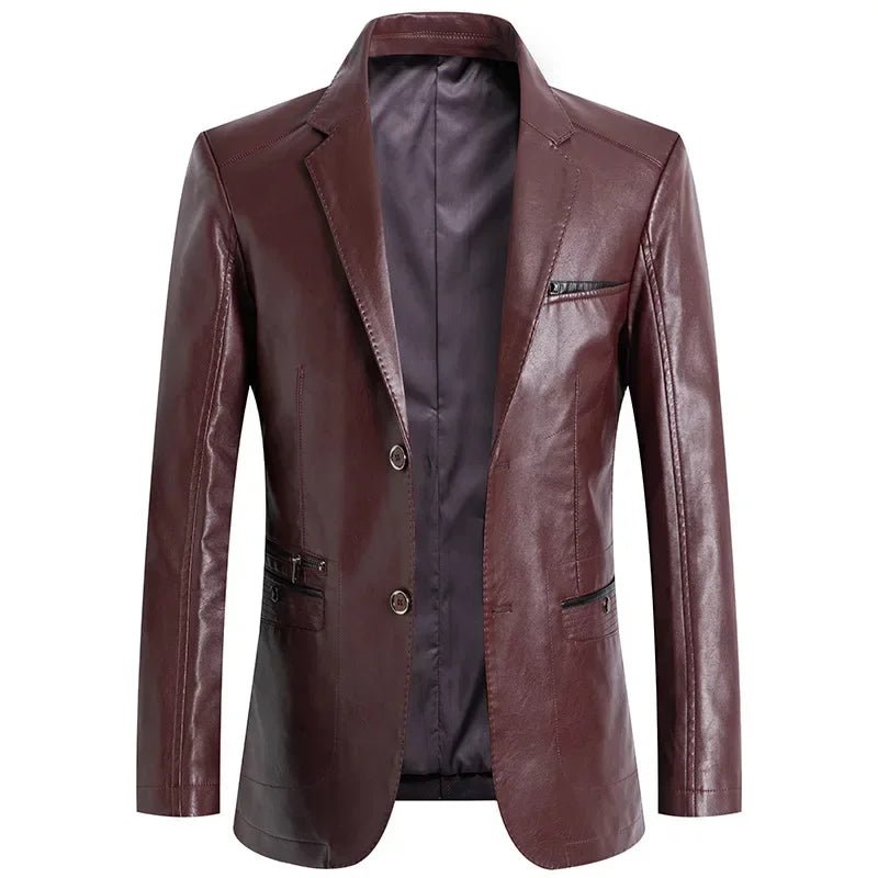 Lioren — Premium Leather Blazer with Tailored Fit and Zippered Pockets (Burgundy S) - | Zavonix