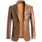 Lioren — Premium Leather Blazer with Tailored Fit and Zippered Pockets (Brown S) - | Zavonix