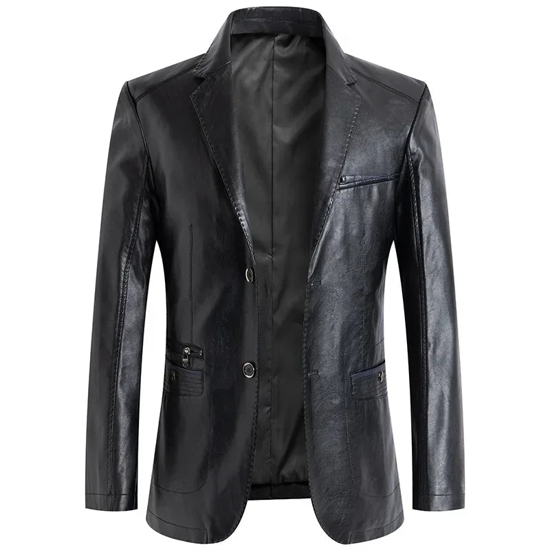 Lioren — Premium Leather Blazer with Tailored Fit and Zippered Pockets (Black S) - | Zavonix