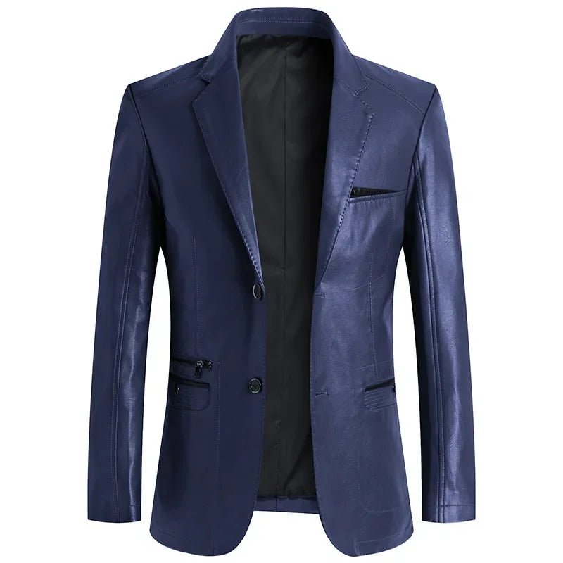 Lioren — Premium Leather Blazer with Tailored Fit and Zippered Pockets (Black S) - | Zavonix