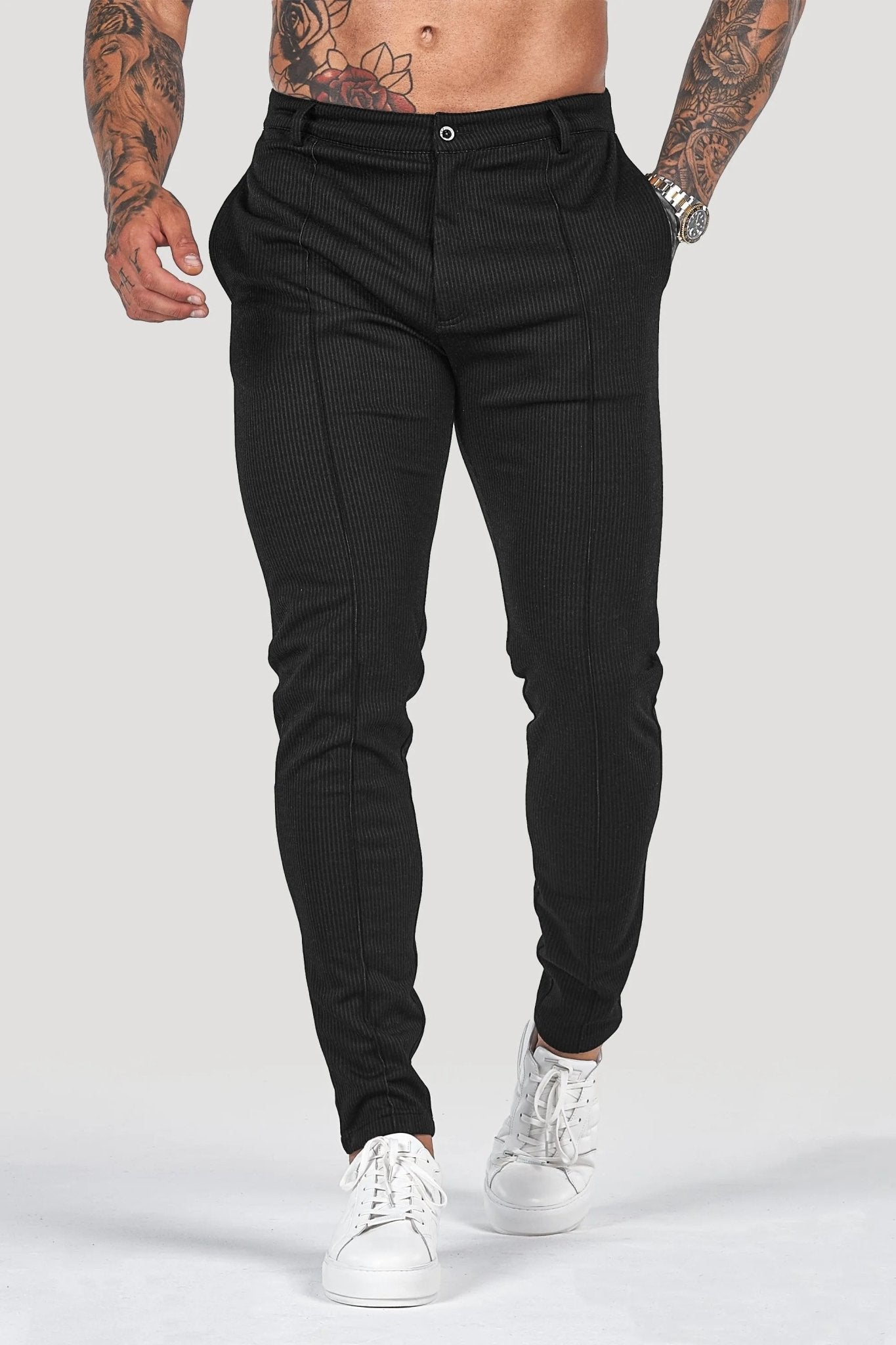 Lioren — Slim Fit Trousers with Tapered Ankles for Comfort (Black 28) - Trousers | Zavonix