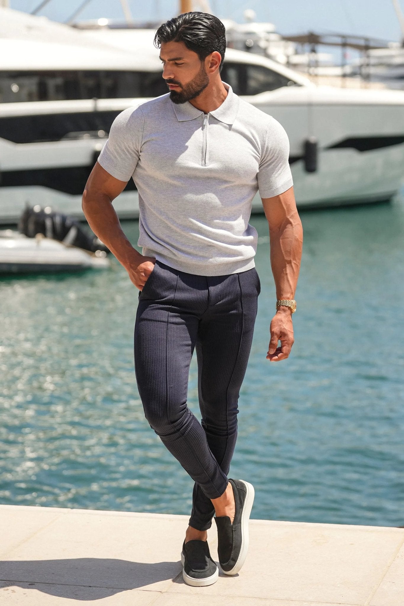 Lioren — Slim Fit Trousers with Tapered Ankles for Comfort (Dark Grey 28) - Trousers | Zavonix