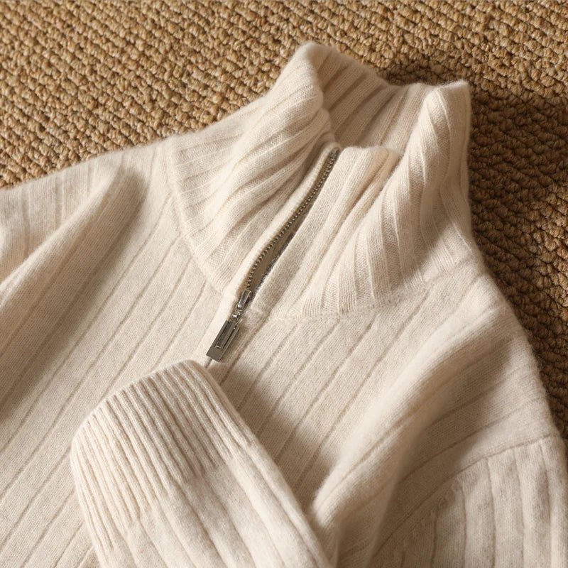 Lioren Sweater — Soft Cashmere Merino Wool Knit with Lightweight Warmth (Beige XS) - | Zavonix